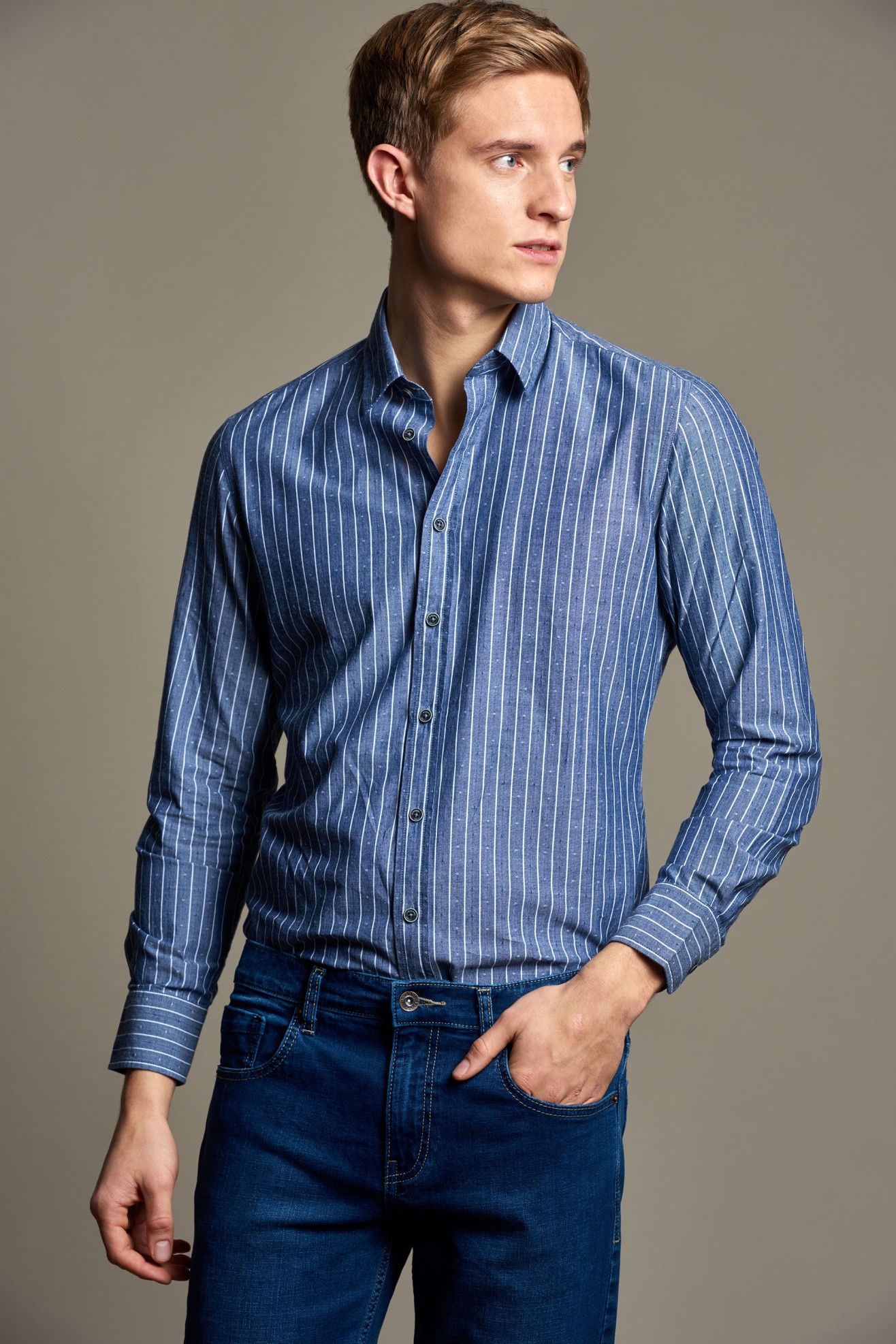 Camisa riscas slim fit