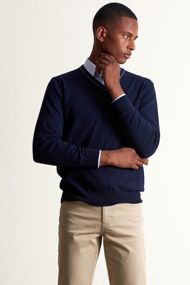 V-neck cotton and cashmere pullover 