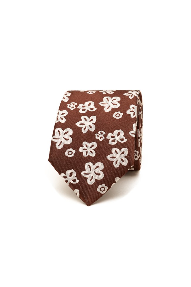 Corbata de seda con estampado de flores