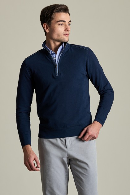 Long sleeve interlock polo shirt with zipper