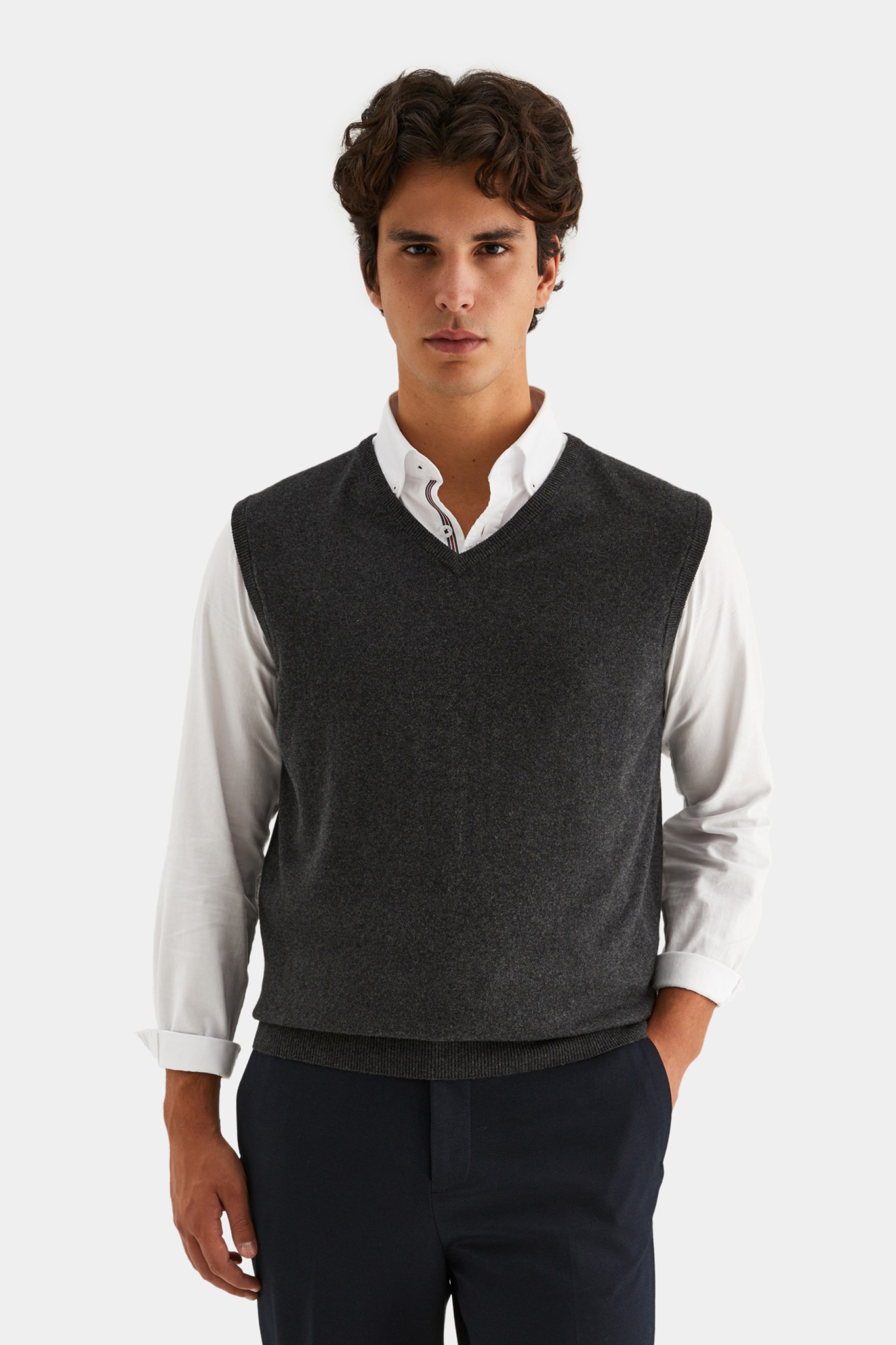 Chaleco de punto con cuello de pico