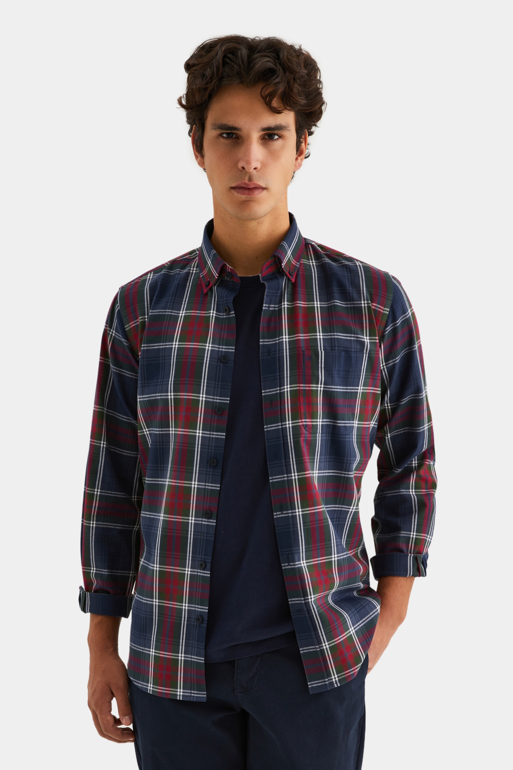 Camisa regular fit de algodón a cuadros