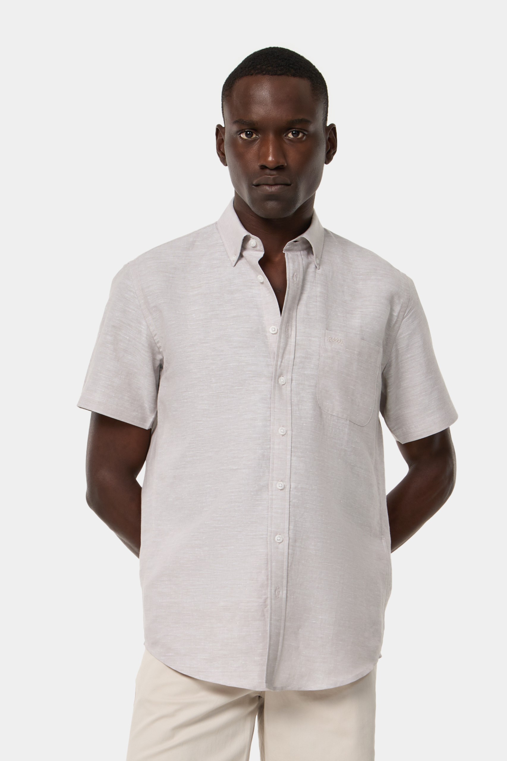 Camisa regular fit de lino y algodón