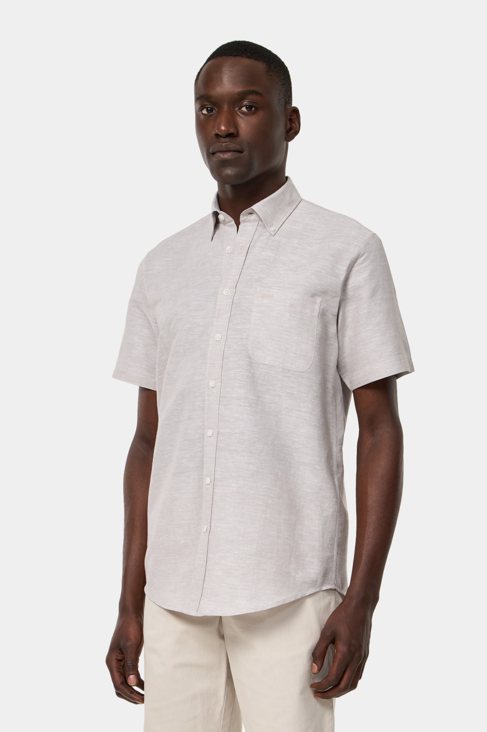 Camisa regular fit de lino y algodón