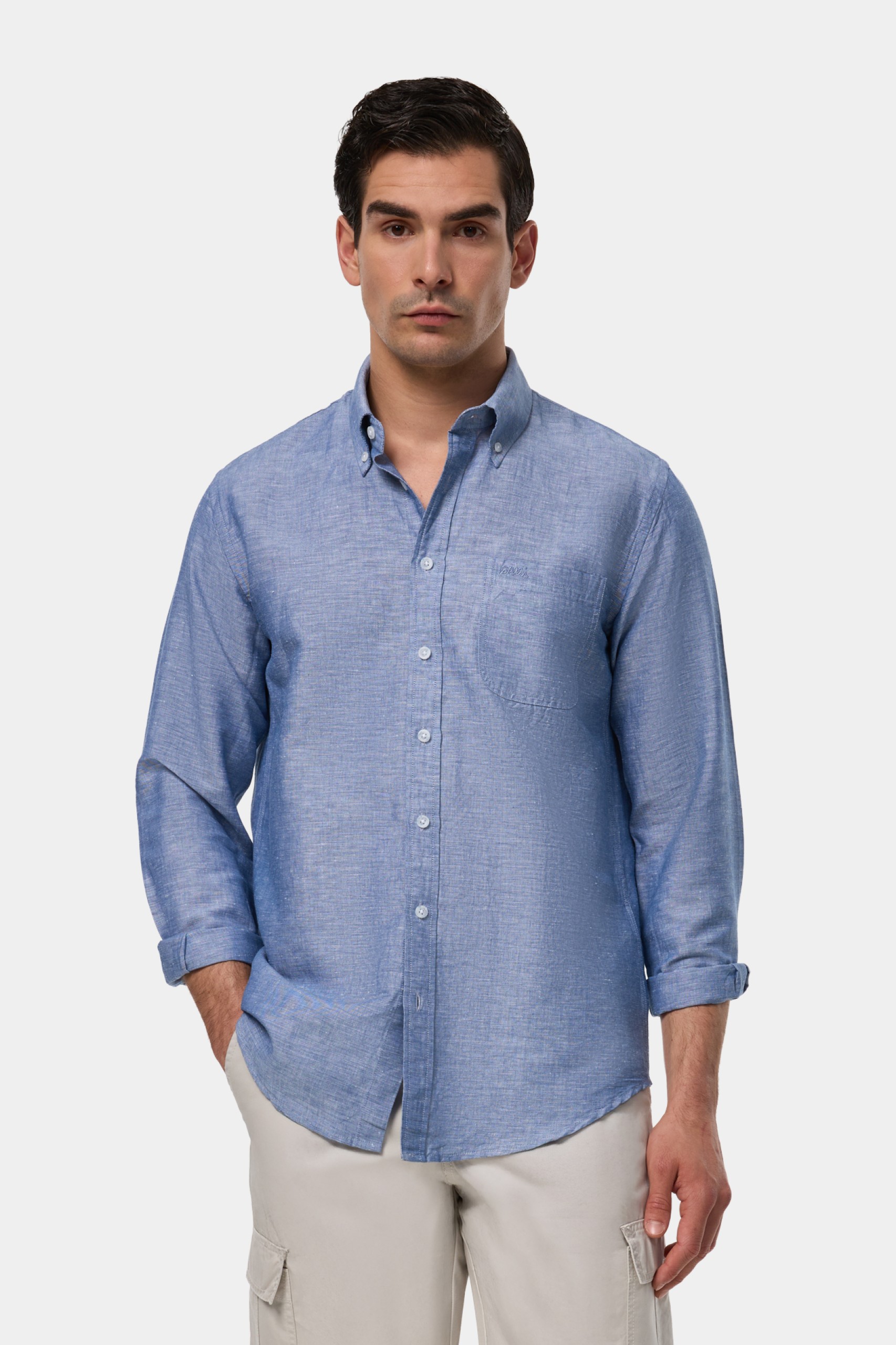 Camisa regular fit de lino y algodón