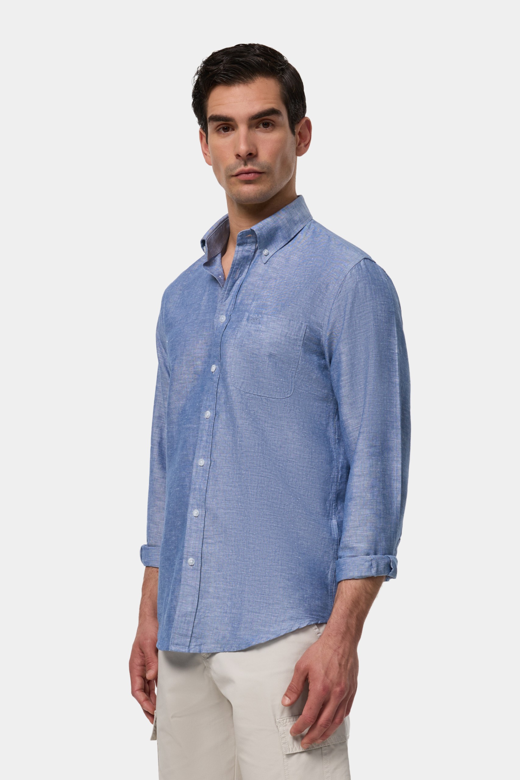 Camisa regular fit de lino y algodón