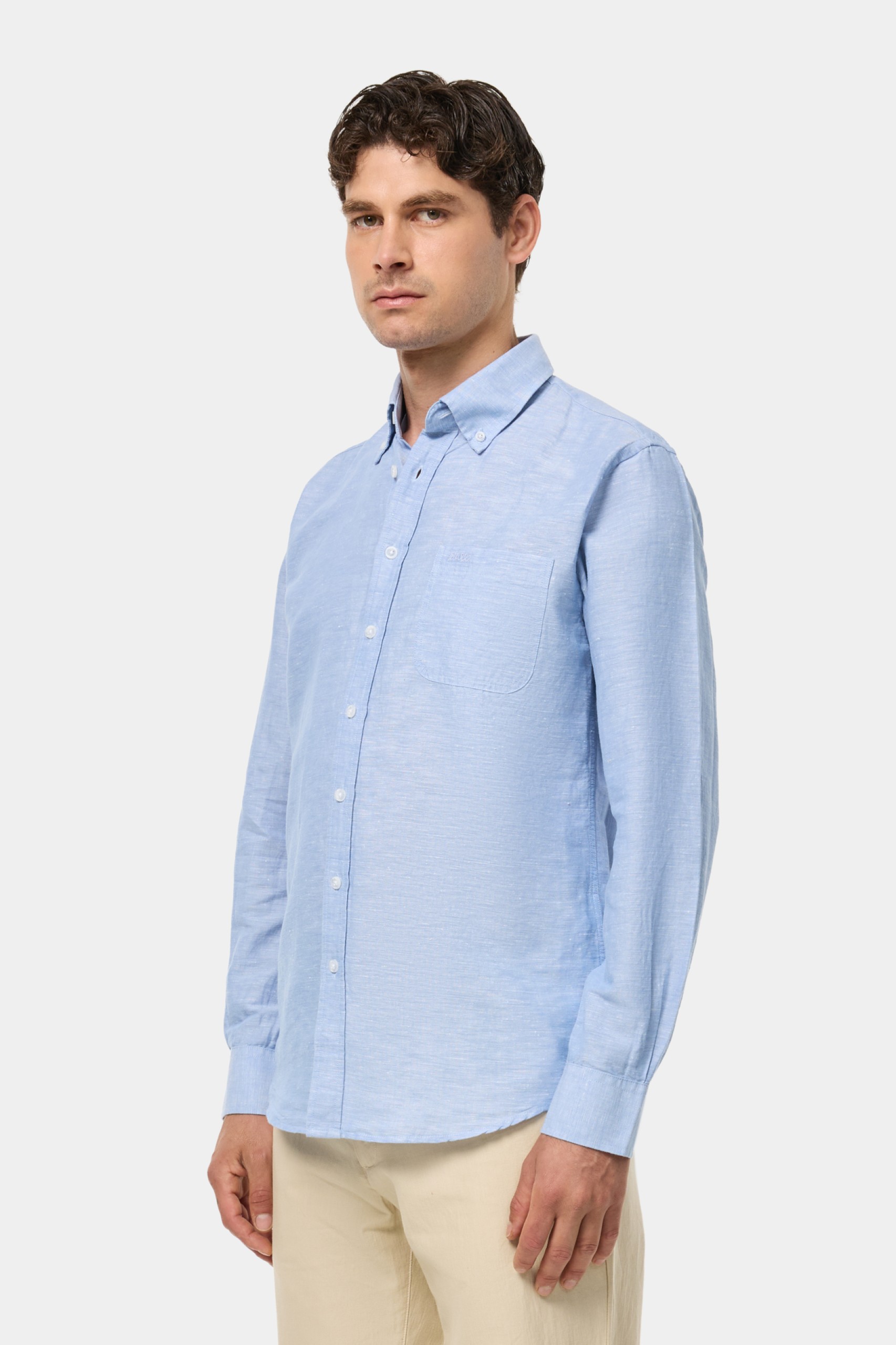 Camisa regular fit de lino y algodón