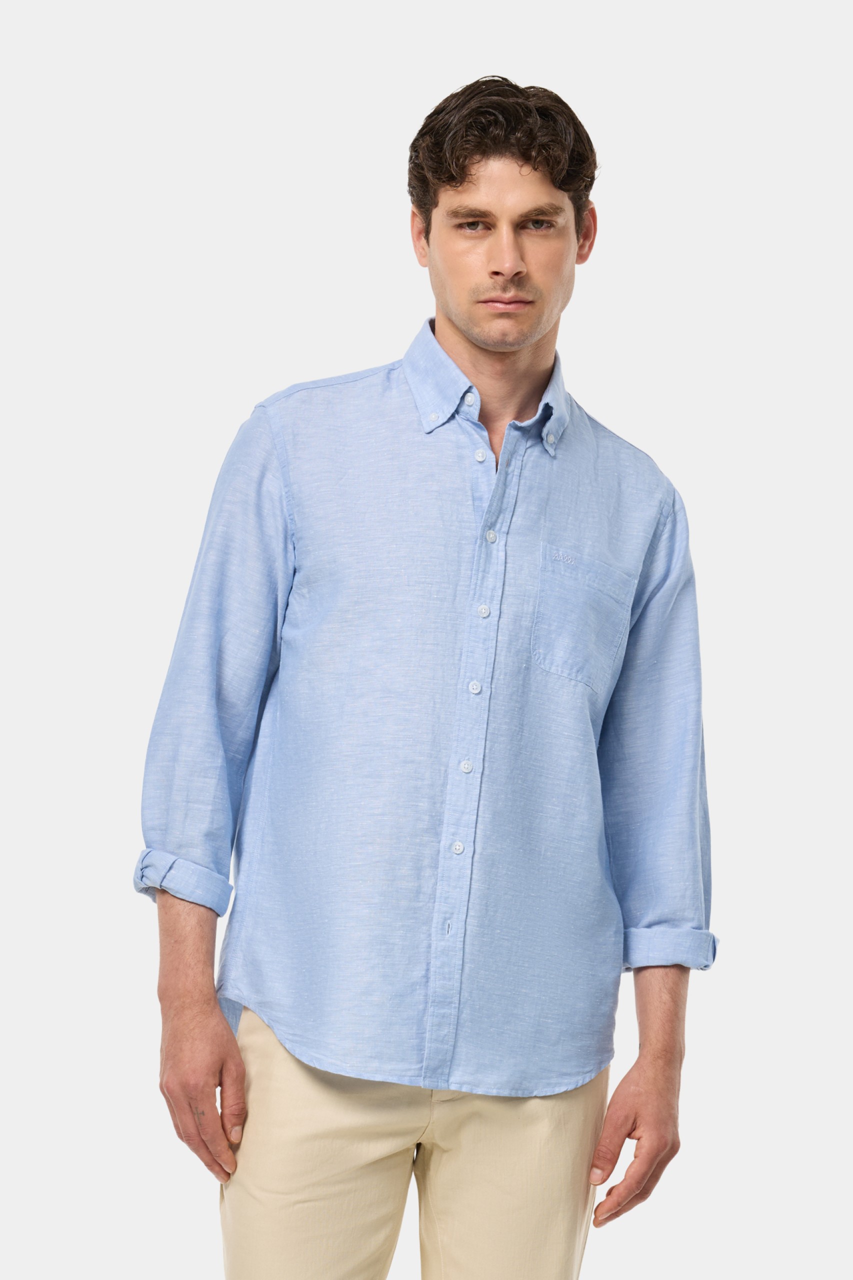 Camisa regular fit de lino y algodón