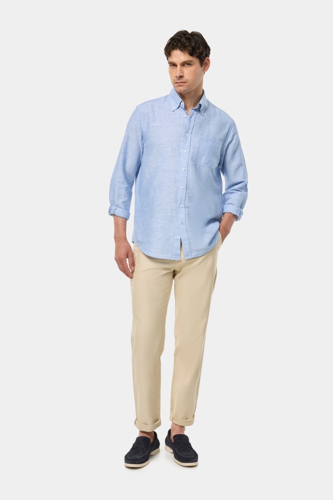 Camisa regular fit de lino y algodn