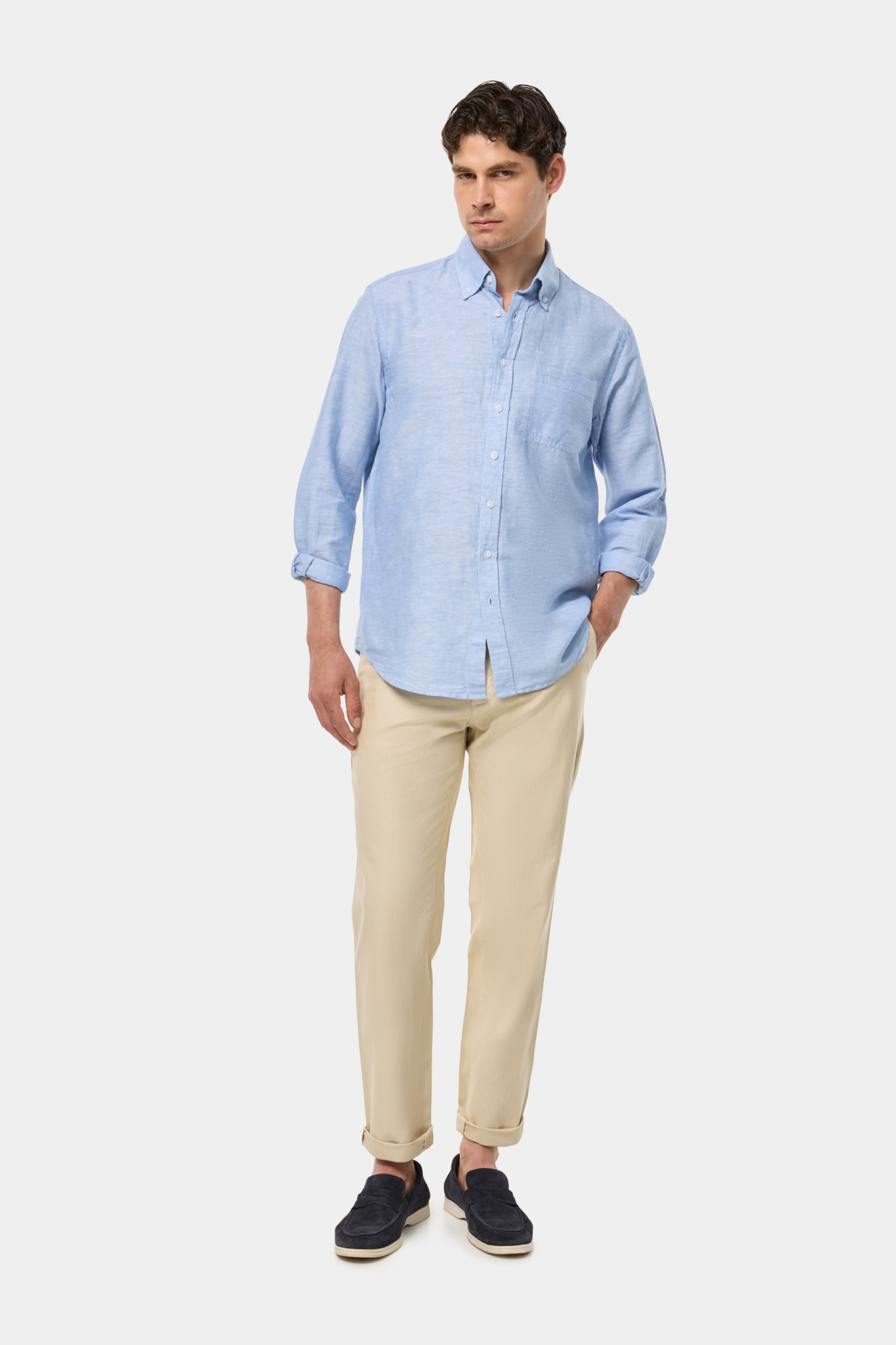 Camisa regular fit de lino y algodón