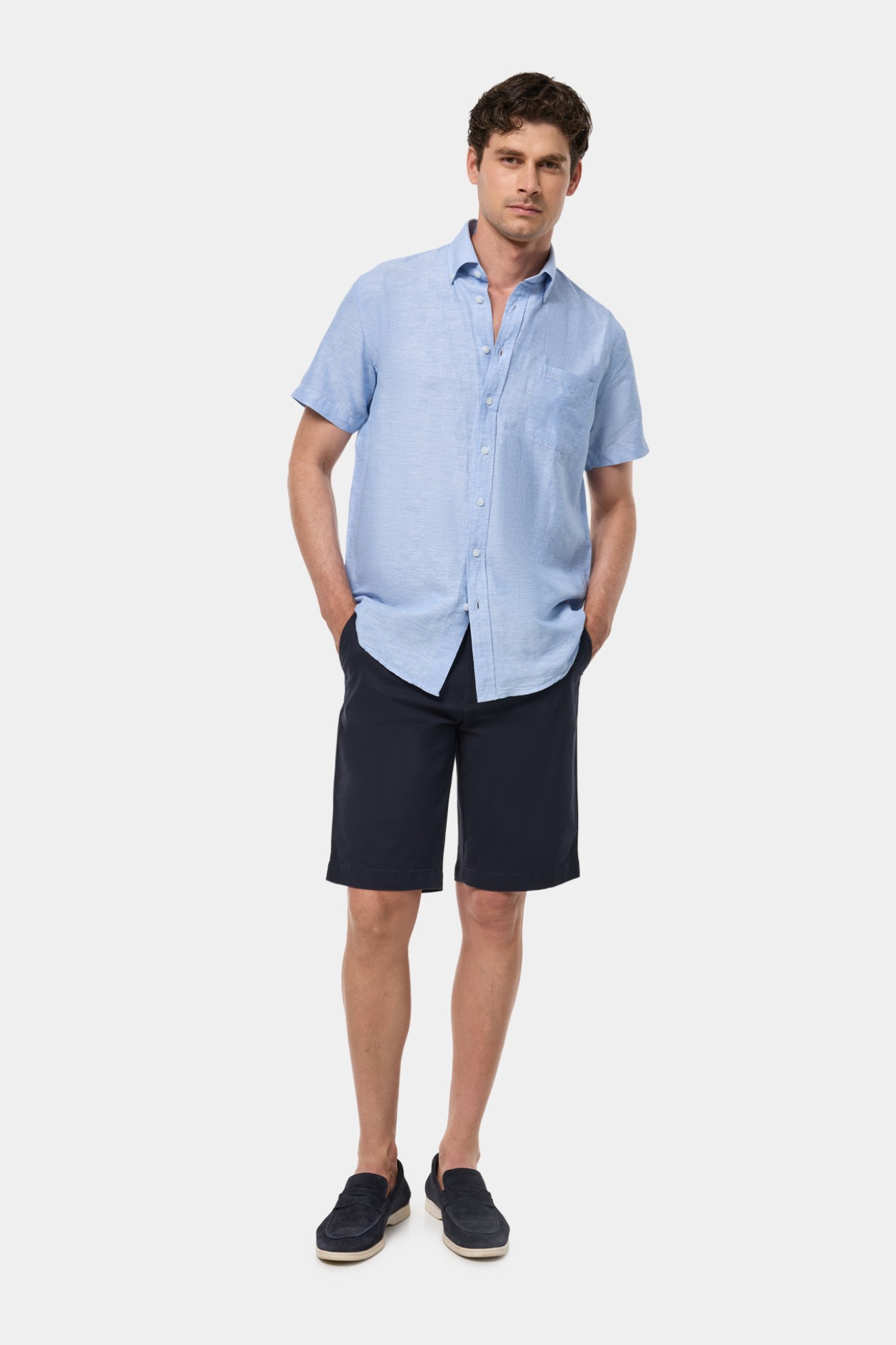 Camisa regular fit de lino y algodón