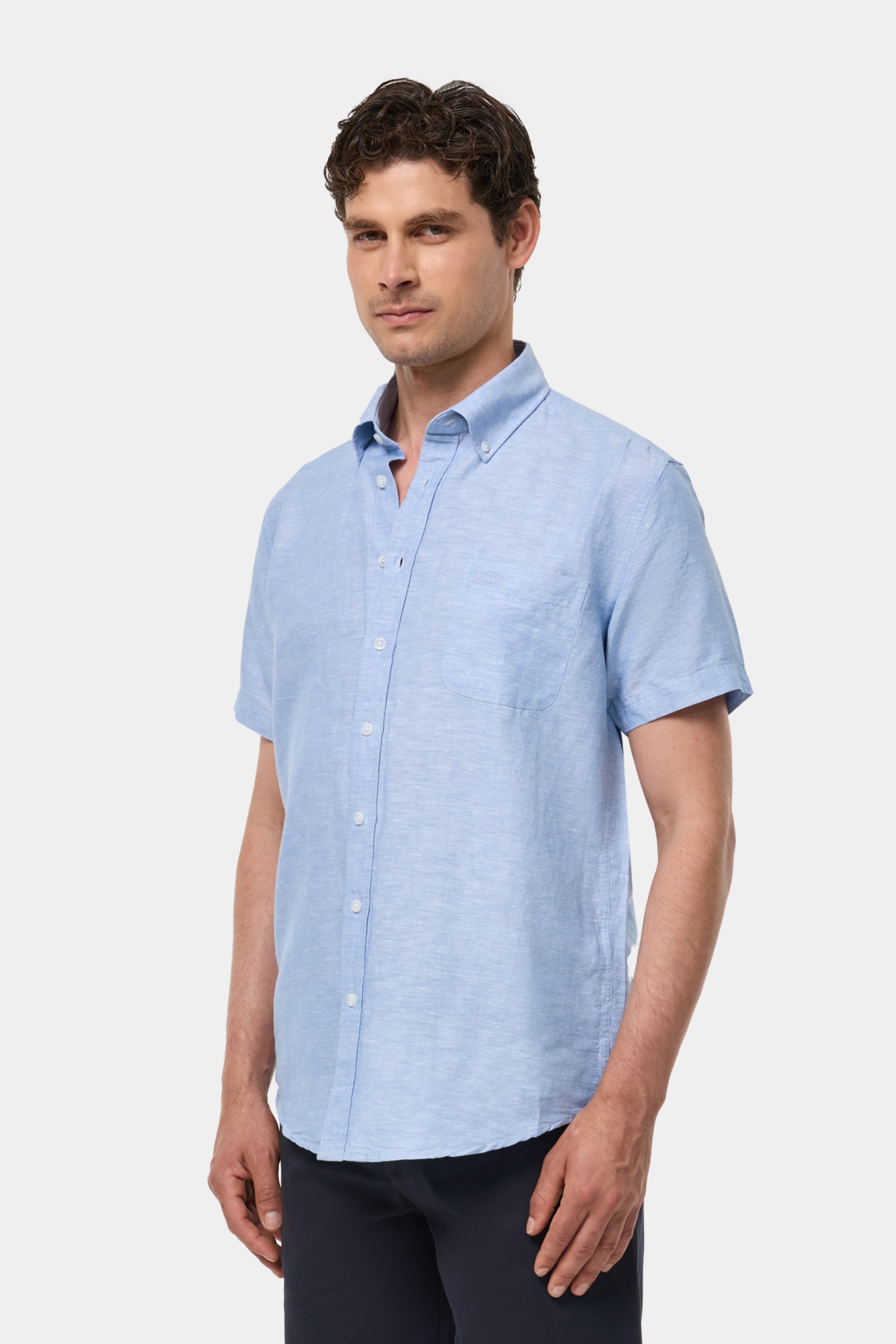 Camisa regular fit de lino y algodón