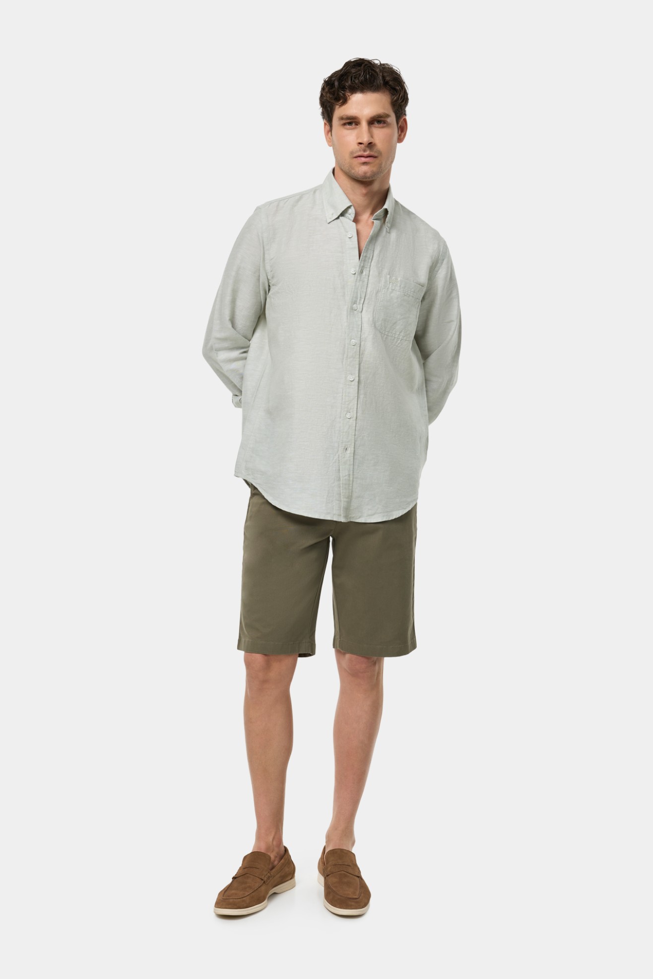 Camisa em linho e algodo regular fit