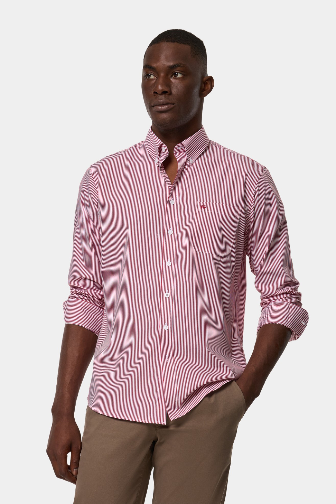 Camisa �s riscas vermelha 100% algod�o