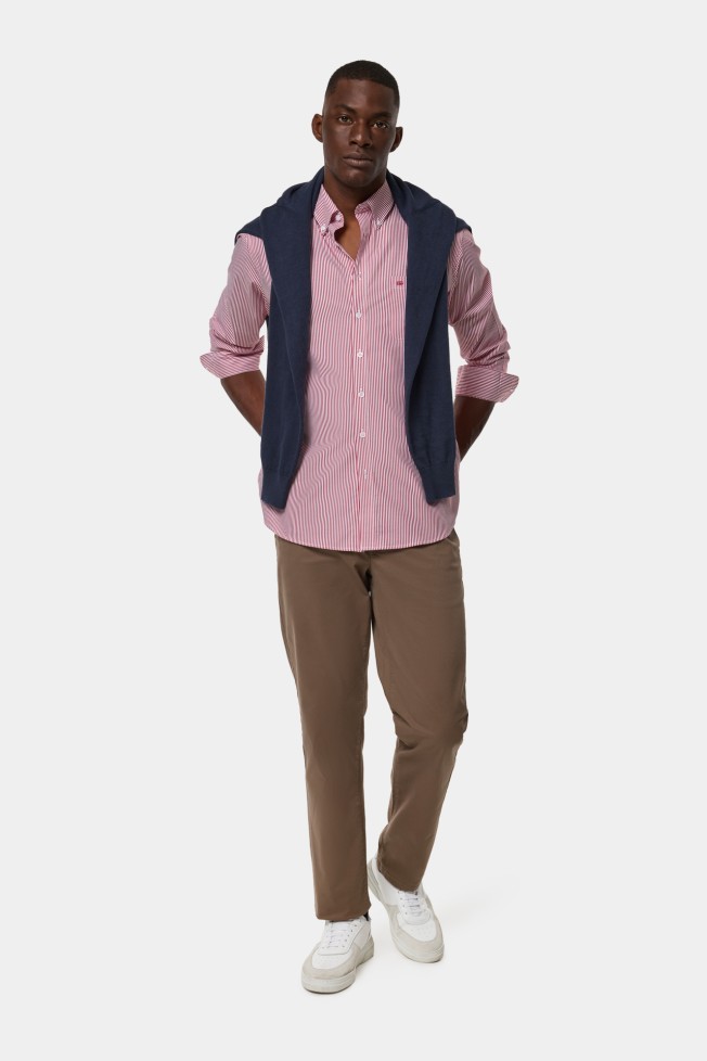Camisa �s riscas vermelha 100% algod�o