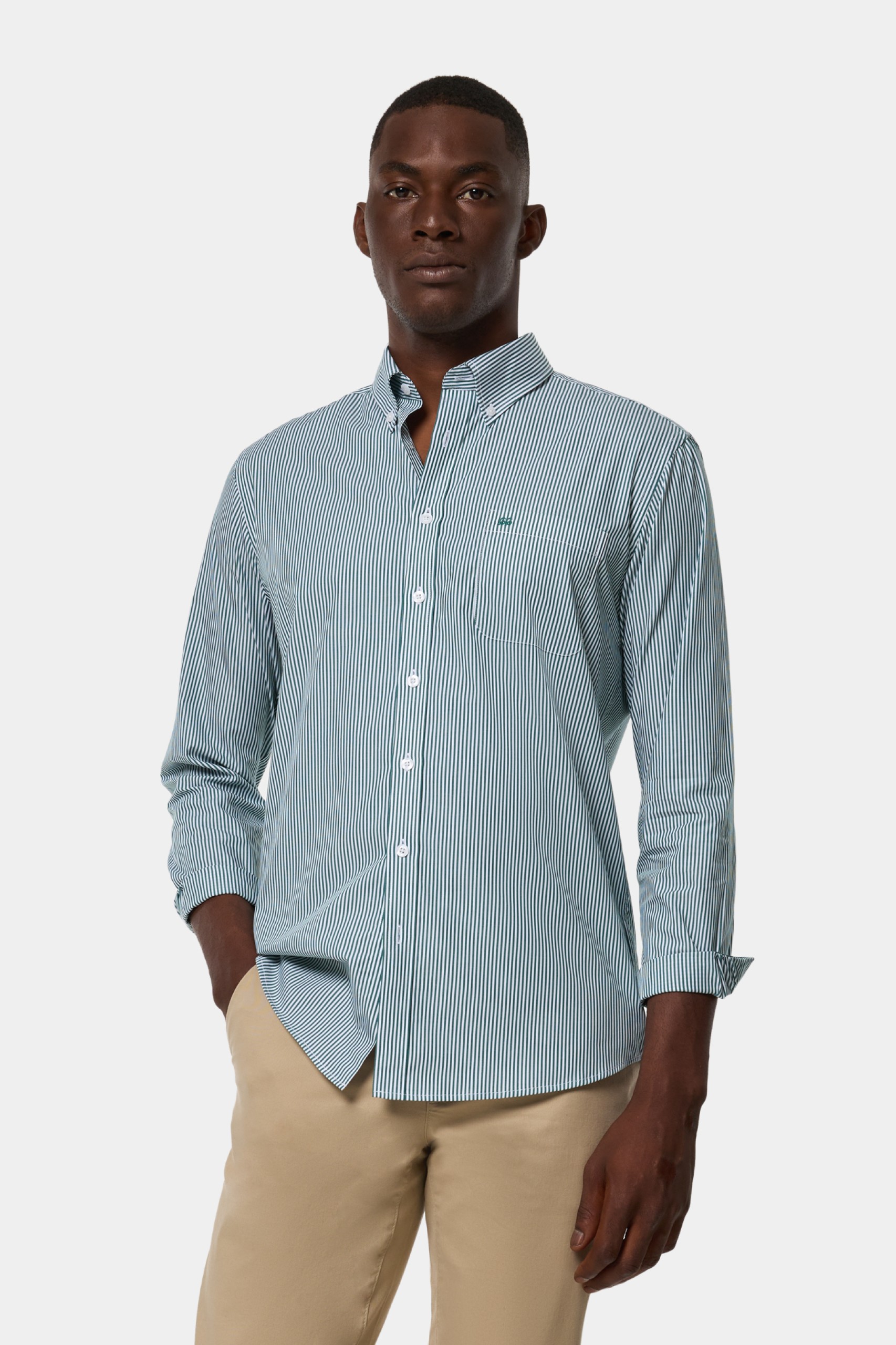 Camisa de rayas verdes 100% algodón