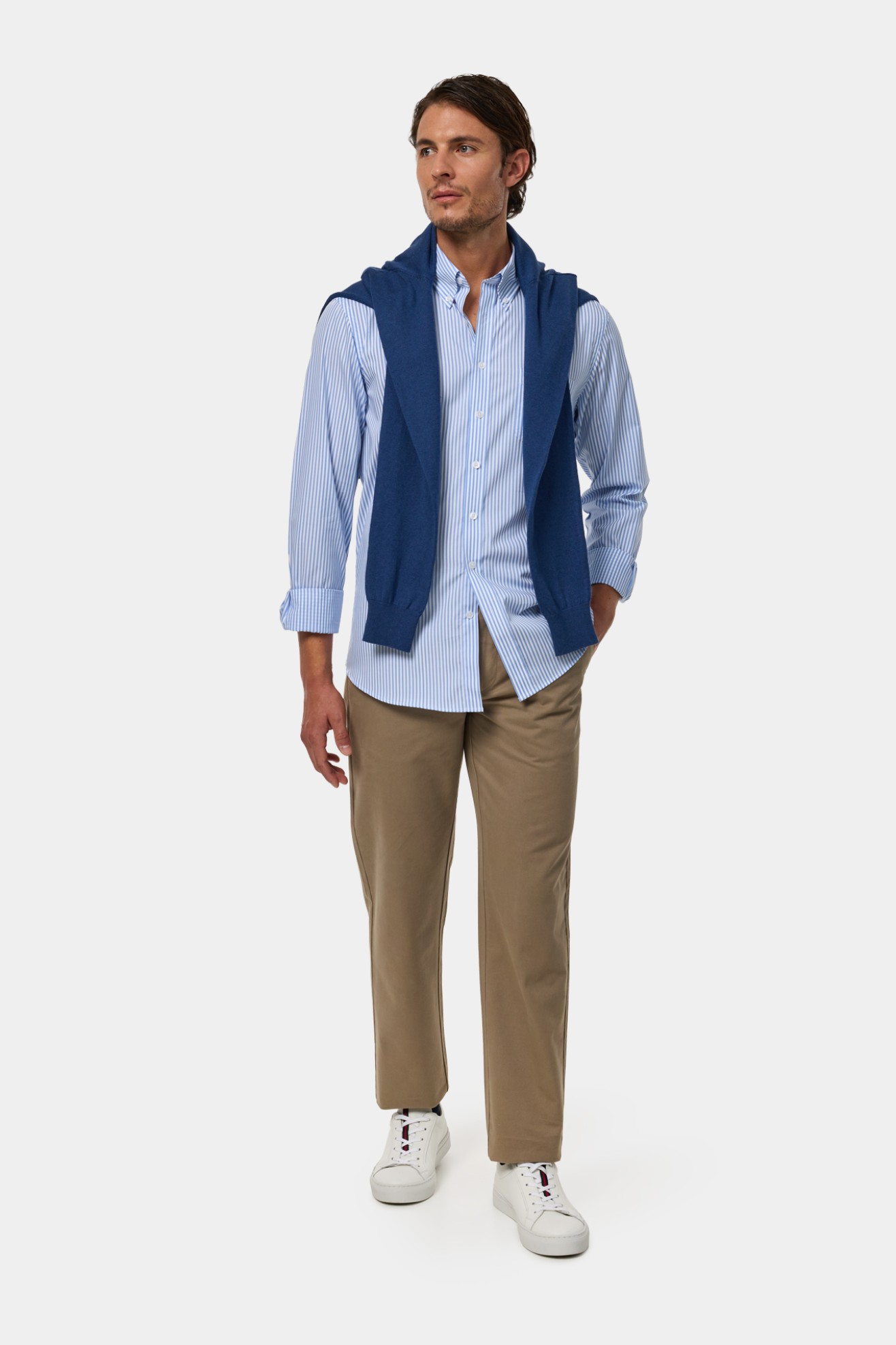 Camisa Oxford slim fit em azul