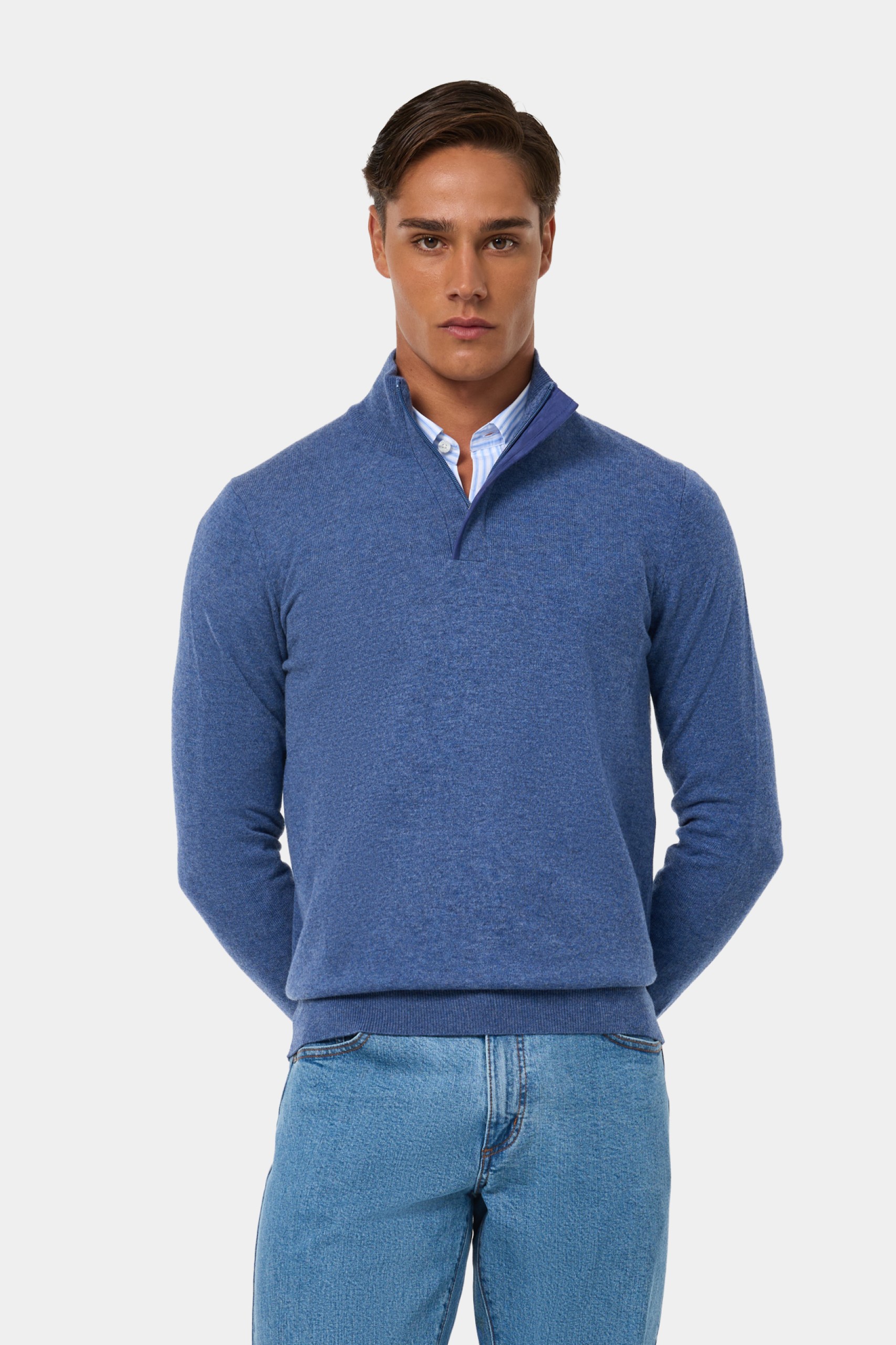 Jersey azul de lana y algodón