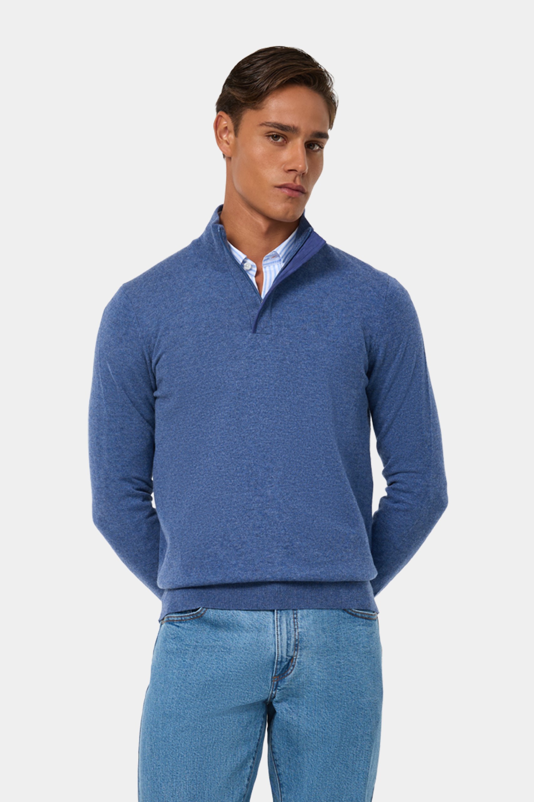 Jersey azul de lana y algodón