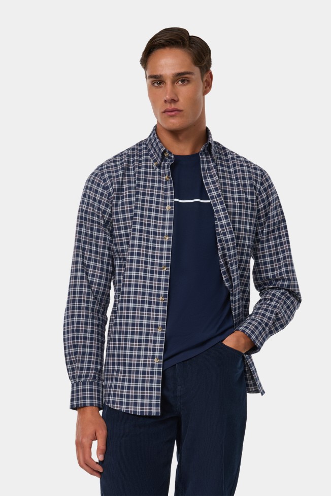 Camisa aos quadrados azul-marinho