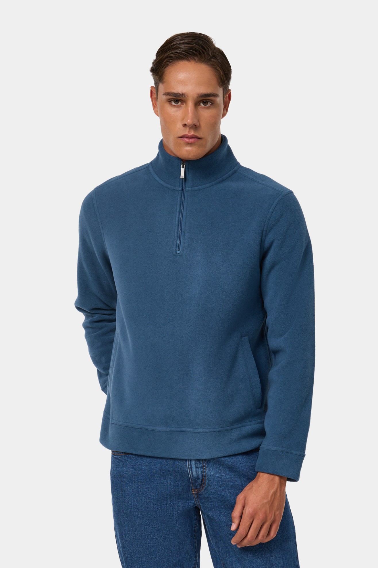 Camisola gola alta com fecho em azul