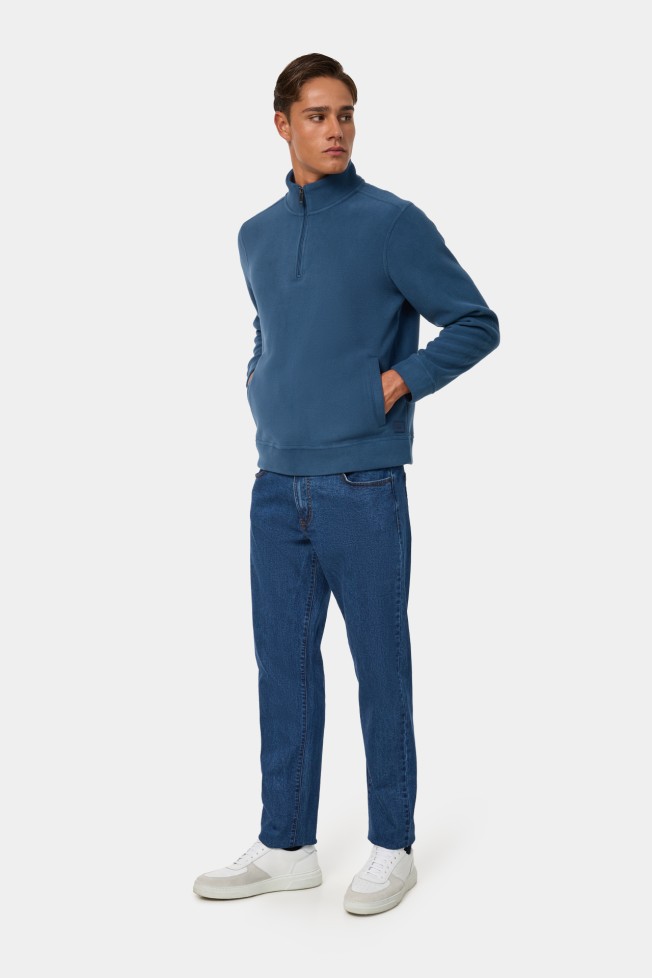Camisola gola alta com fecho em azul