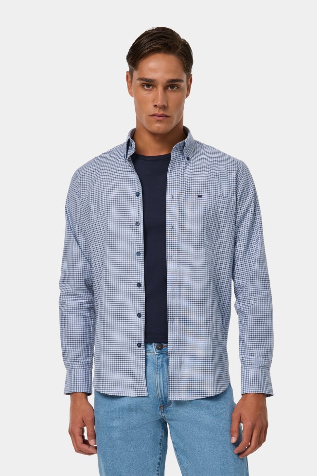 Camisa aos quadrados regular fit azul Camisa aos quadrados regular fit azul
