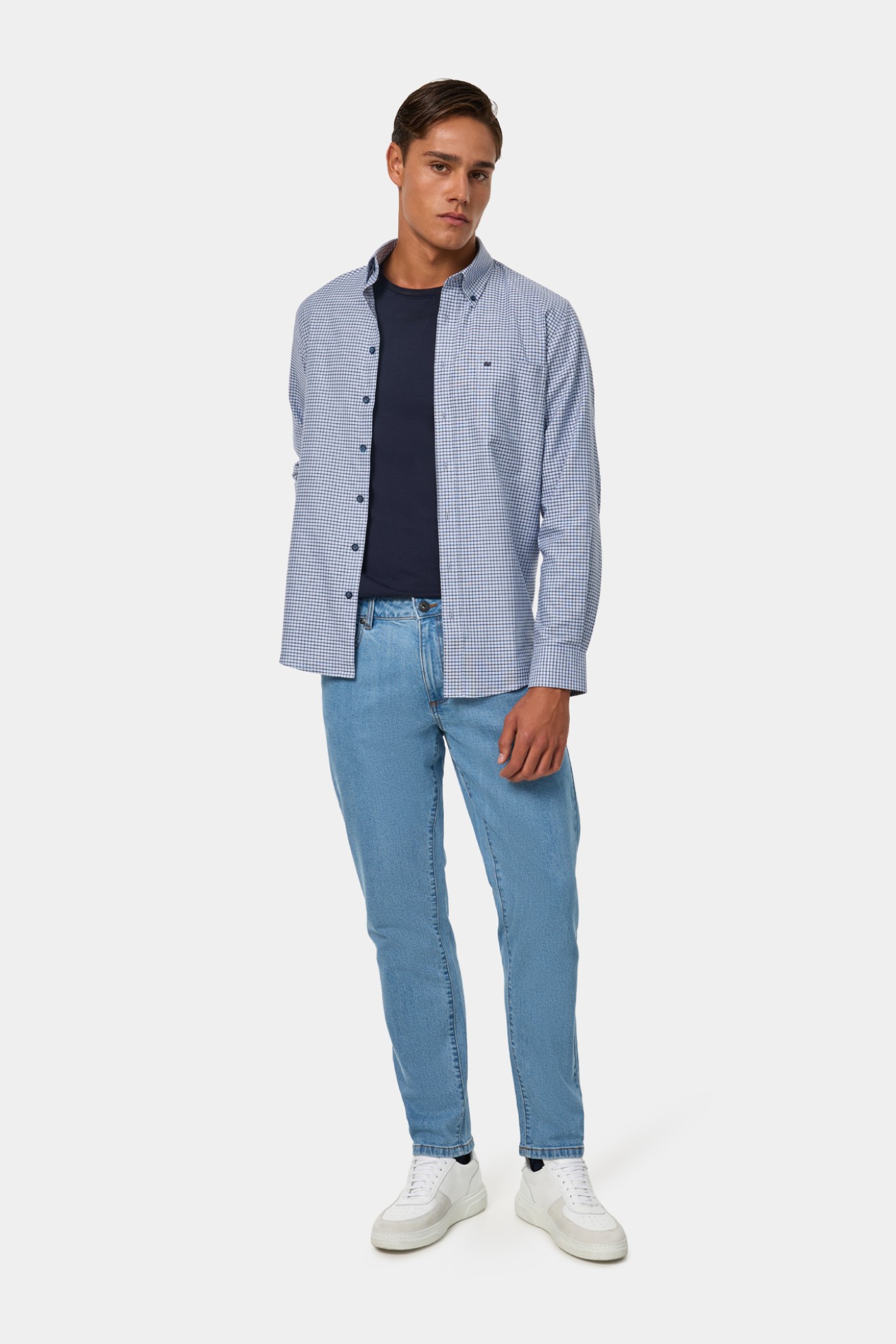 Camisa aos quadrados regular fit azul