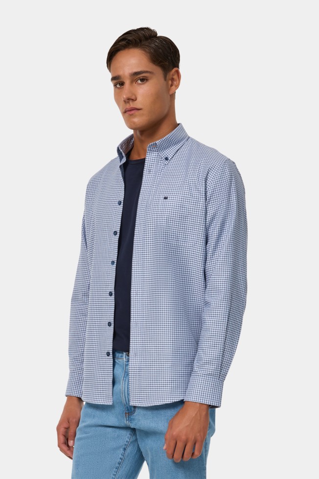 Camisa aos quadrados regular fit azul Camisa aos quadrados regular fit azul