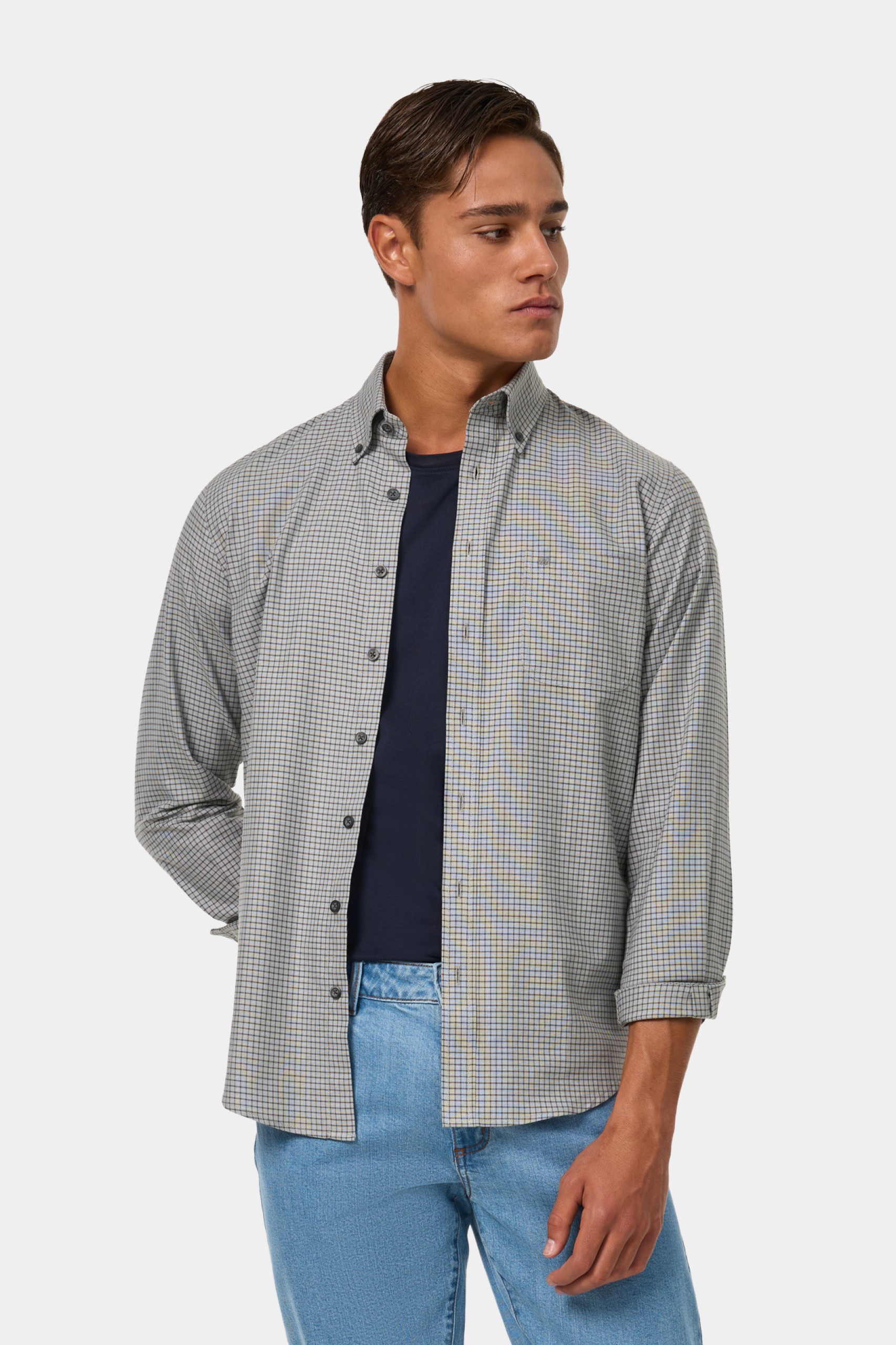 Camisa a cuadros color caqui de corte regular