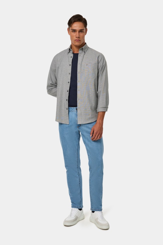 Camisa aos quadrados regular fit caqui Camisa aos quadrados regular fit caqui