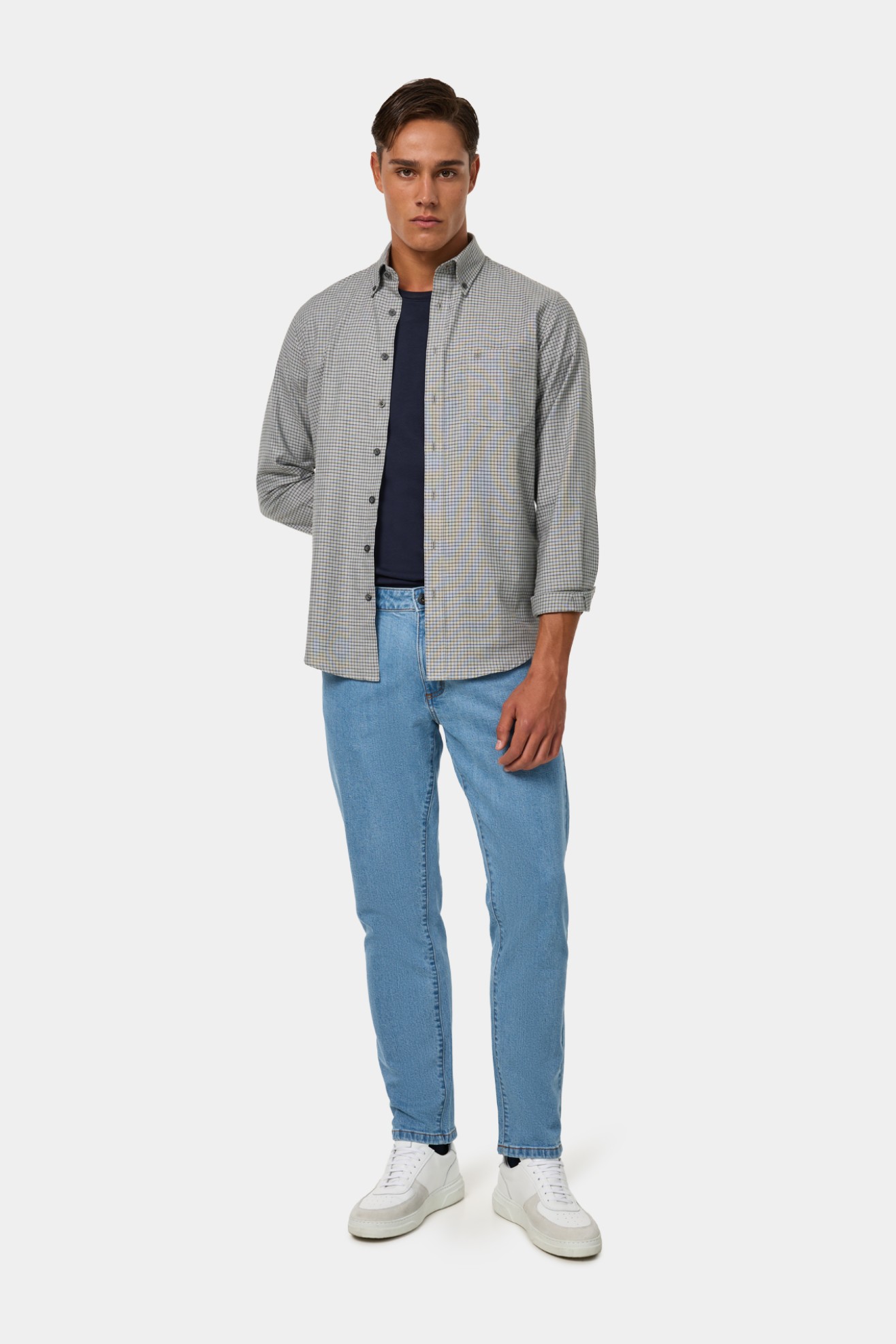Camisa aos quadrados regular fit caqui
