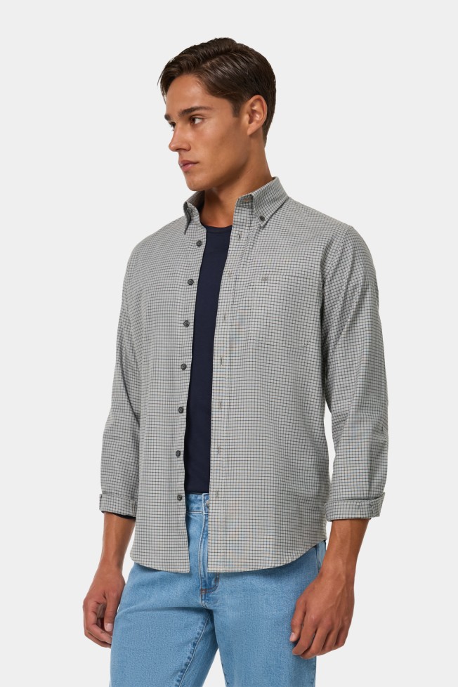 Camisa aos quadrados regular fit caqui Camisa aos quadrados regular fit caqui
