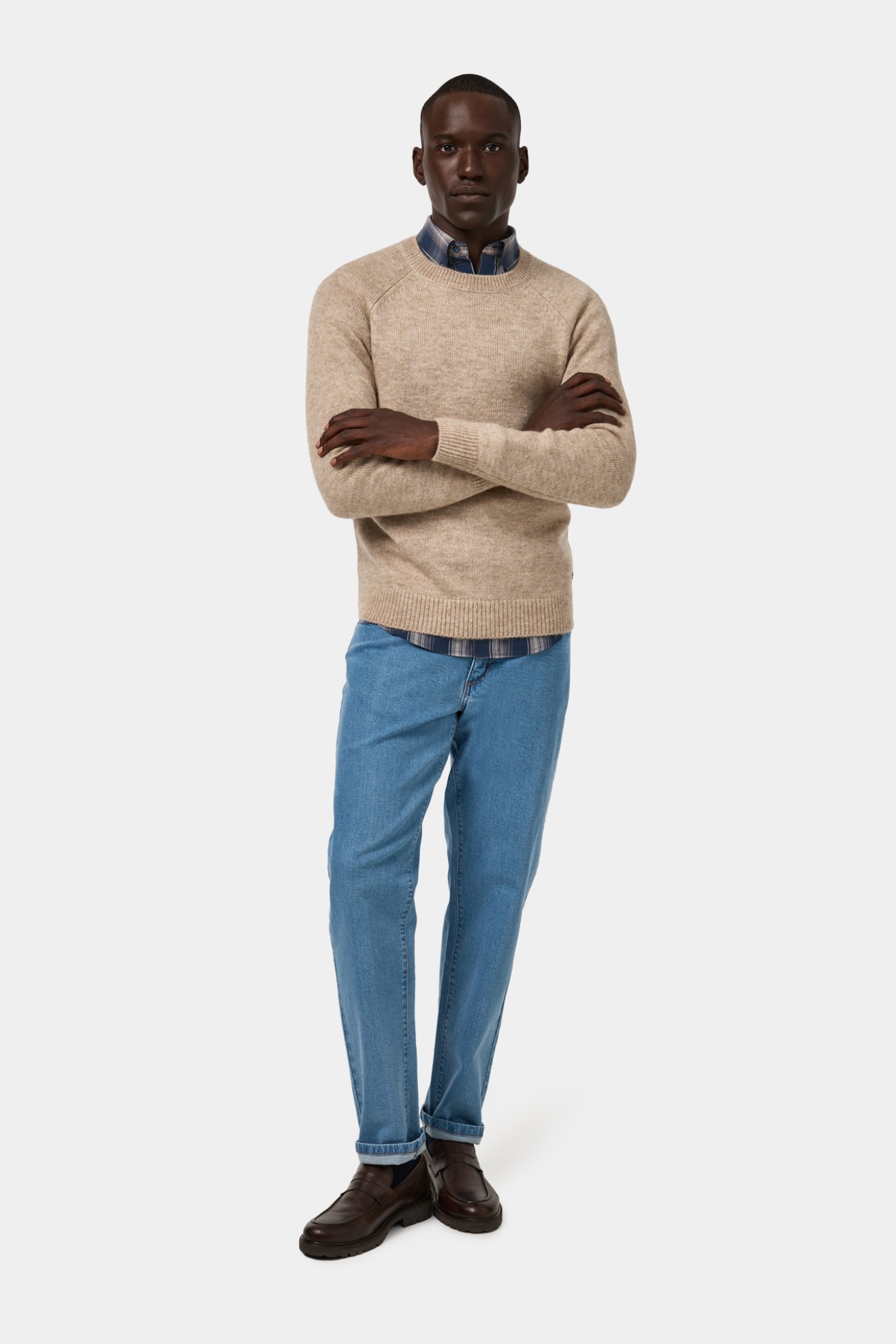 Camisola de malha tricotada em bege