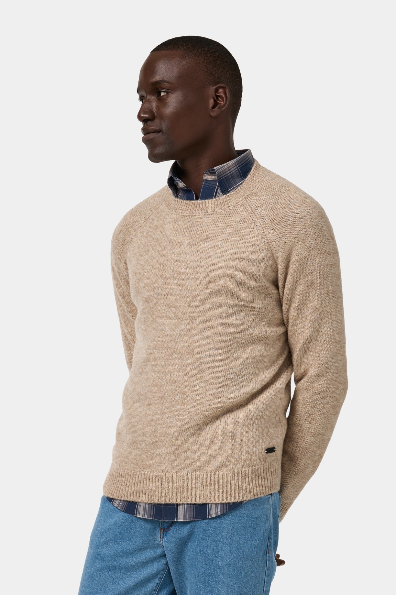 Camisola de malha tricotada em bege