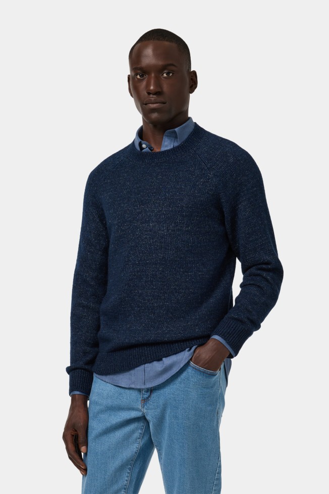 Camisola de malha tricotada em azul Camisola de malha tricotada em azul