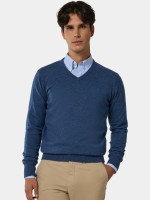 Camisola decote V com l� azul