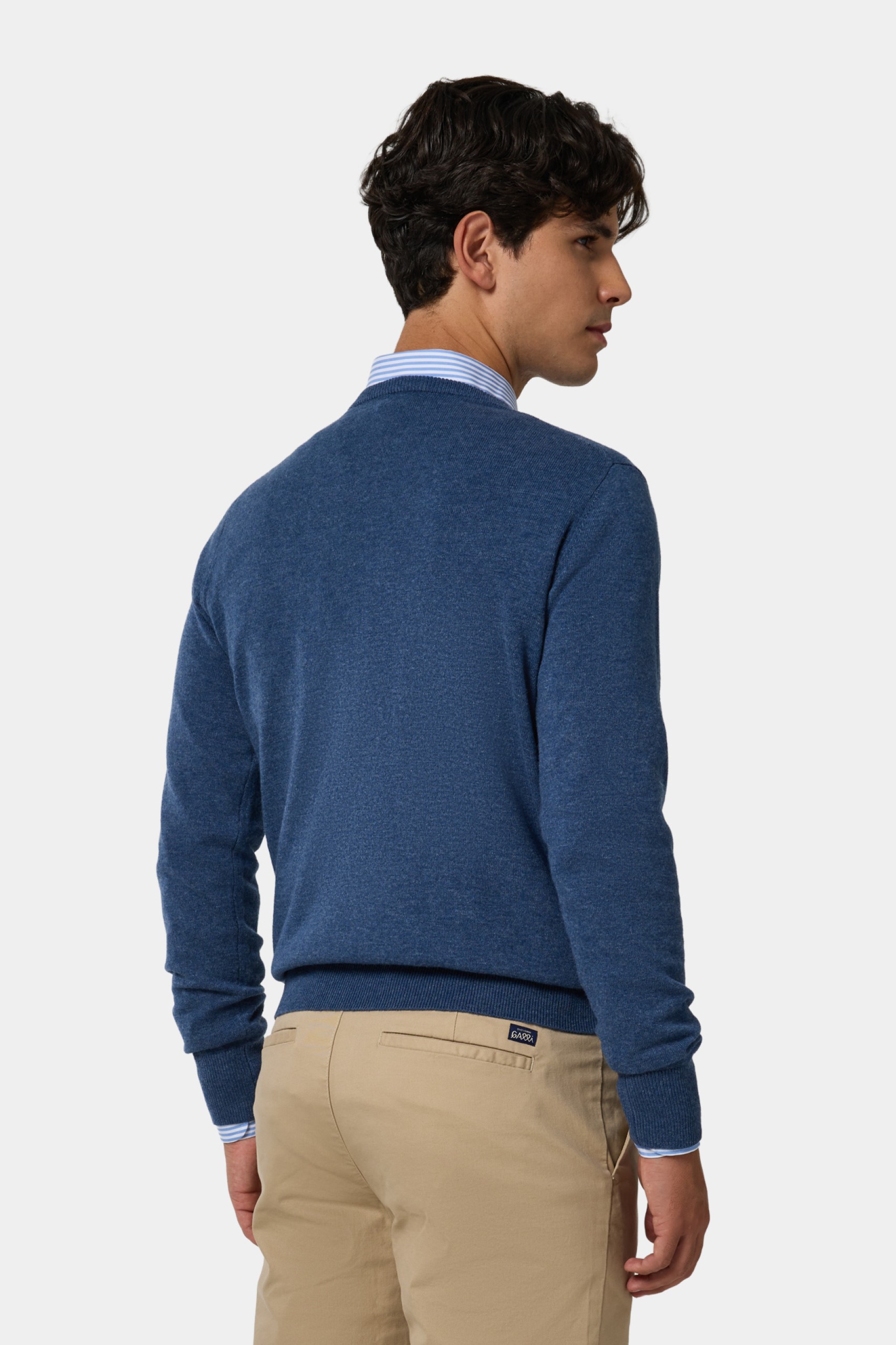 Jersey de cuello en V con lana azul