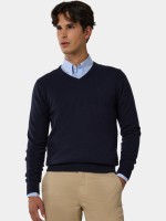 Camisola decote V com l� azul-marinho