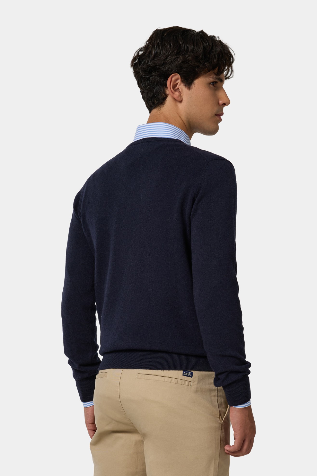 Camisola decote V com l� azul-marinho