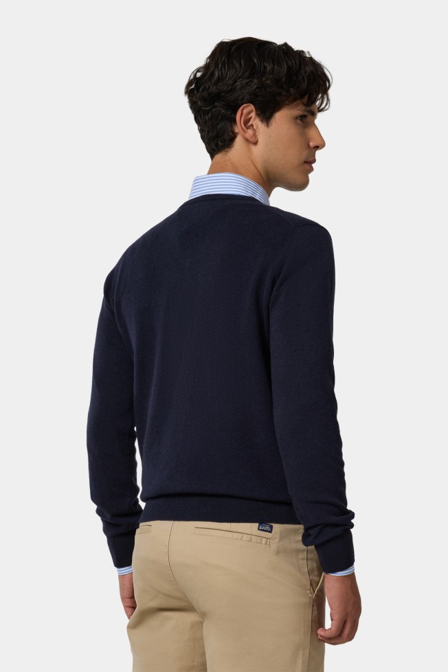Camisola decote V com lã azul-marinho Camisola decote V com lã azul-marinho