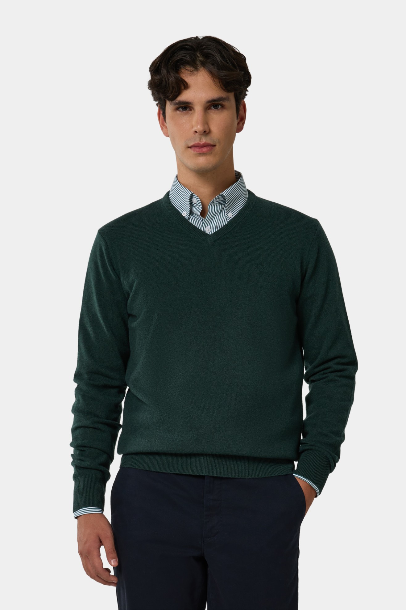 Camisola decote V com l� verde