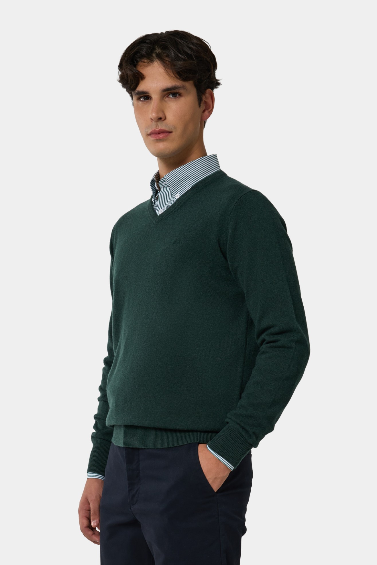 Camisola decote V com l� verde