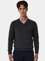Jersey de cuello en V con lana gris