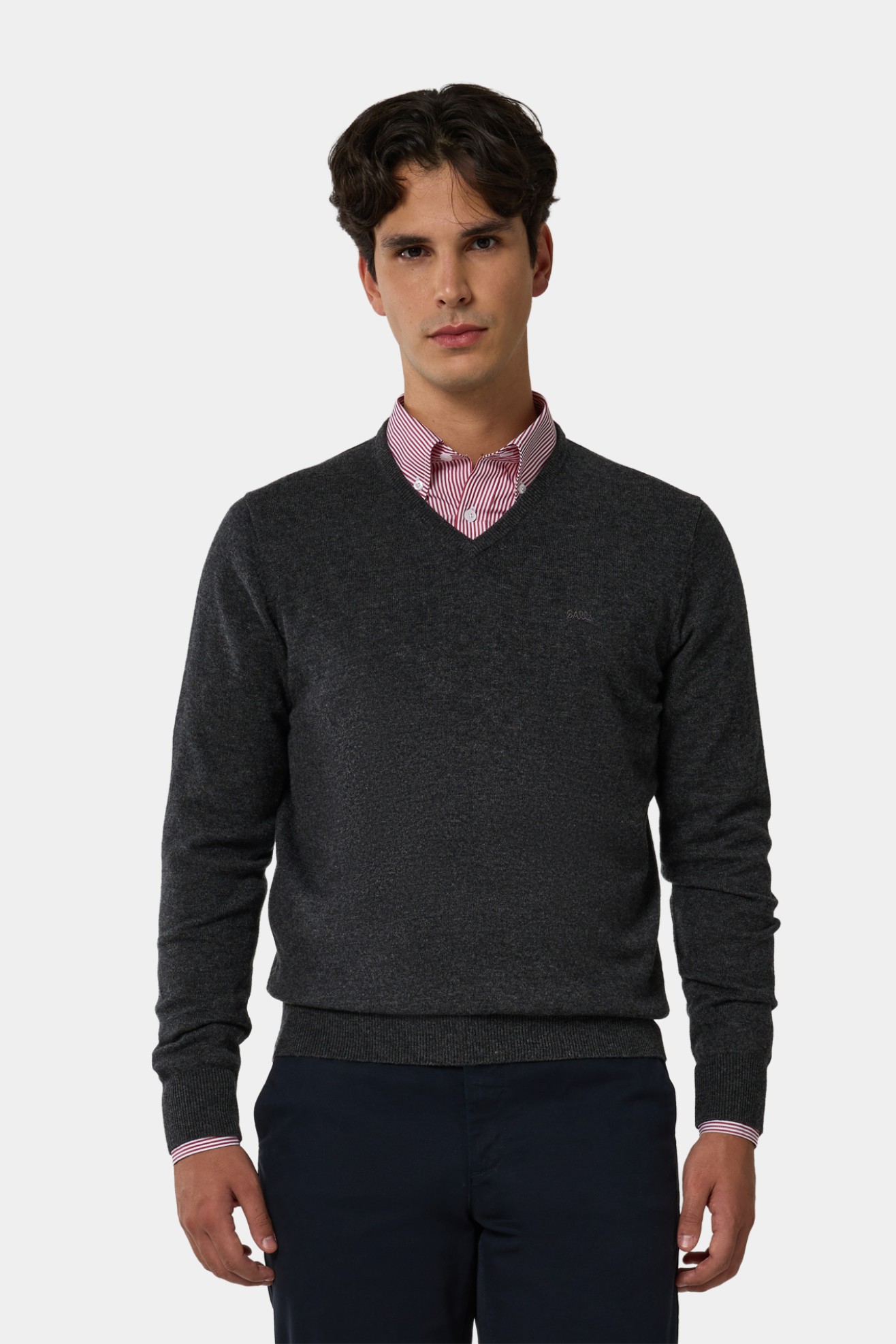 Camisola decote V com l� cinzenta