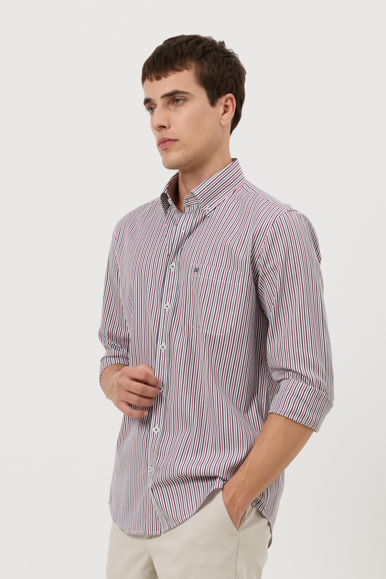 Camisa �s riscas popeline regular fit