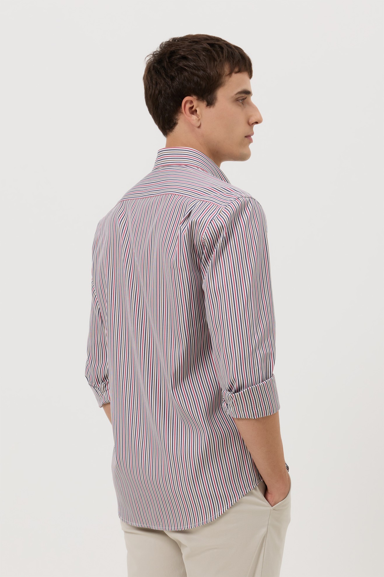 Camisa �s riscas popeline regular fit