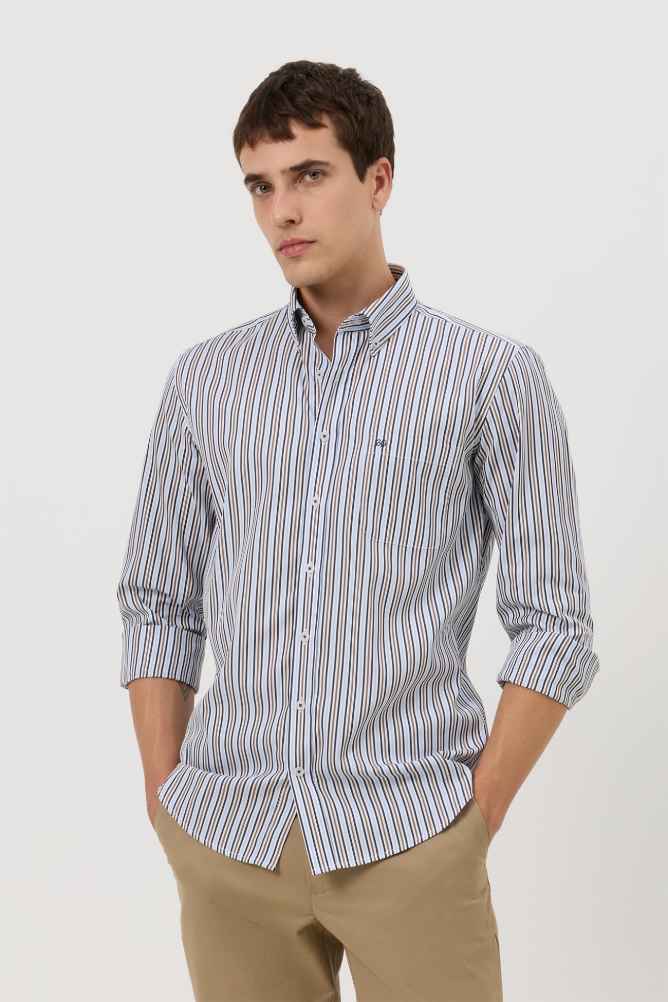 Camisa �s riscas popeline regular fit
