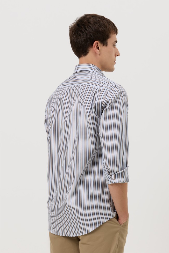 Camisa às riscas popeline regular fit Camisa às riscas popeline regular fit
