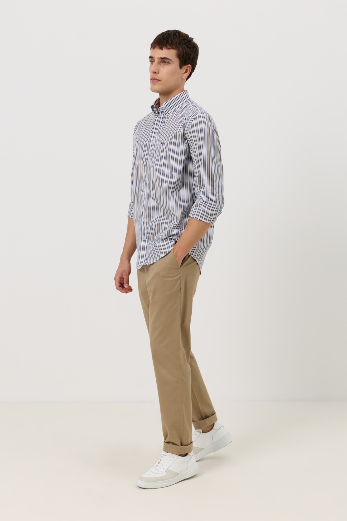Camisa �s riscas popeline regular fit